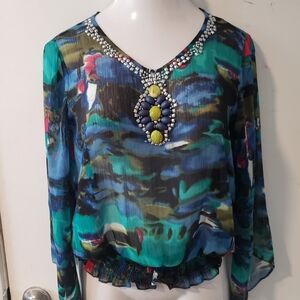 Sunny Leigh Vibrant Blue and Green Blouse